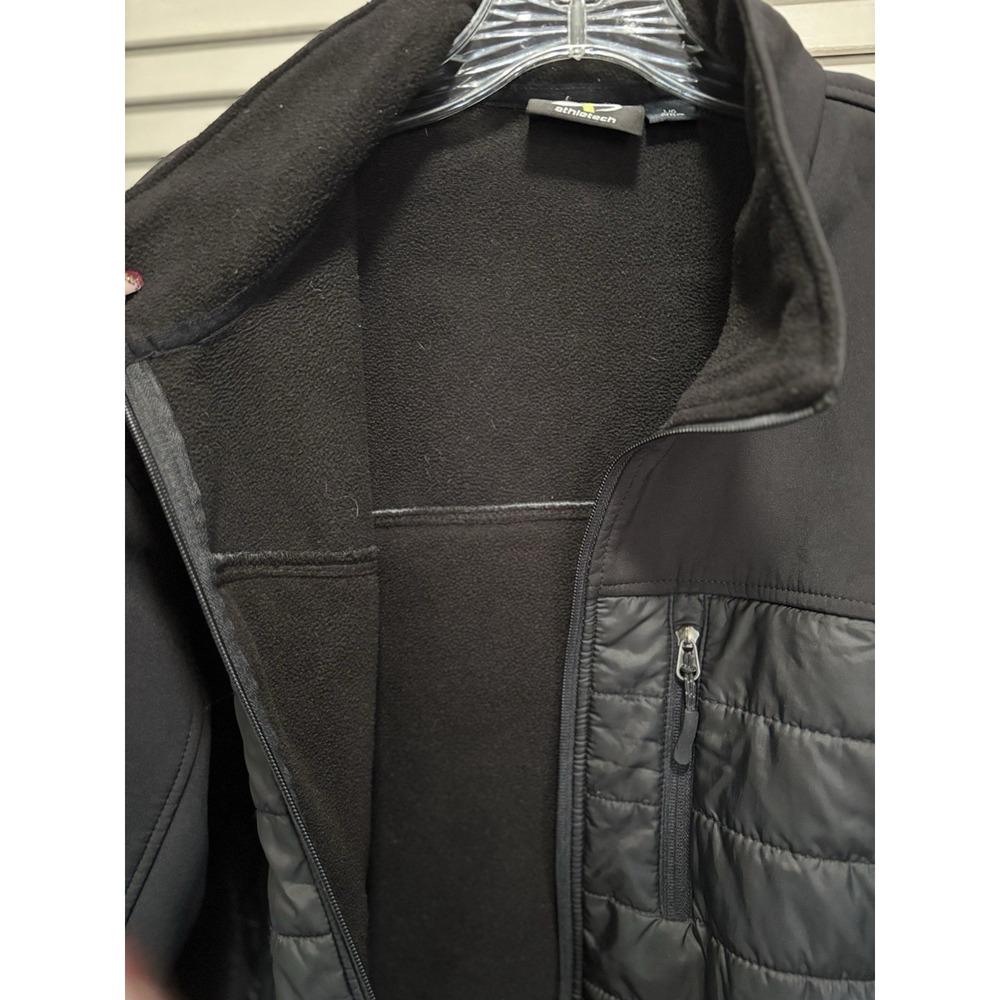 Athletech Puffer Jacket Zip Up Size Large Zip Pockets Fleece Lined Black Toggle - Picture 4 of 8